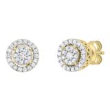 Round White Diamond Double Halo Style Post Stud Earrings for Her (0.24 ctw, Color I-J, Clarity I2-I3) in 10K Yellow Gold in Push Back
