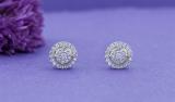 Round White Diamond Double Halo Style Post Stud Earrings for Her (0.24 ctw, Color I-J, Clarity I2-I3) in 10K Yellow Gold in Push Back
