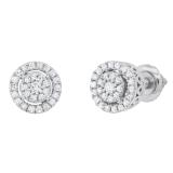 Round White Diamond Double Halo Style Post Stud Earrings for Her (0.24 ctw, Color I-J, Clarity I2-I3) in 925 Sterling Silver in Screw Back