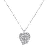 Round White Diamond Triple Heart Outline Pendant for Women with 18 Inch Silver Chain (1.00 ctw, Color I-J, Clarity I1-I2) in 18K White Gold