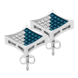 0.17 Carat (ctw) Round Blue & White Diamond Concave Square Cluster Unisex Stud Earrings in 10K White Gold in Push Back