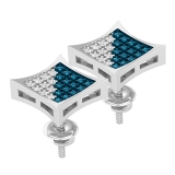 0.17 Carat (ctw) Round Blue & White Diamond Concave Square Cluster Unisex Stud Earrings in 925 Sterling Silver in Screw Back