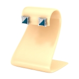 0.17 Carat (ctw) Round Blue & White Diamond Concave Square Cluster Unisex Stud Earrings in 925 Sterling Silver in Screw Back