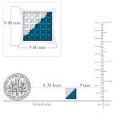 0.17 Carat (ctw) Round Blue & White Diamond Concave Square Cluster Unisex Stud Earrings in 925 Sterling Silver in Screw Back