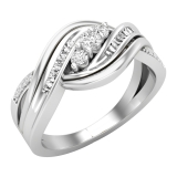 Baguette & Round White Diamond 3 Stone Two Tone Twisted Engagement Ring for Women (0.22 ctw, Color I-J, Clarity I2-I3) in 925 Sterling Silver