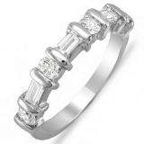 1.00 Carat (ctw) 14k White Gold Round & Baguette Diamond Ladies Anniversary Wedding Ring Matching Band