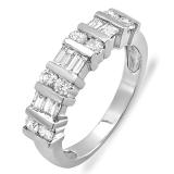 1.00 Carat (ctw) 14k White Gold Round & Baguette Diamond Ladies Anniversary Wedding Ring Band