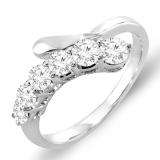 0.75 Carat (ctw) 14k White Gold White Round Diamond Ladies Journey Ring