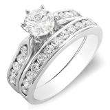 1.75 Carat (ctw) 14k White Gold Round Diamond Ladies Bridal Engagement Ring Set