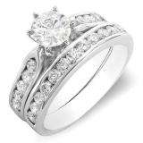 2.02 Carat (ctw) 14k White Gold Round Diamond Ladies Bridal Engagement Ring Set