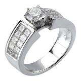 1.50 Carat (ctw) 14k White Gold Round & Princess Diamond Ladies Engagement Bridal Ring with invisible Setting