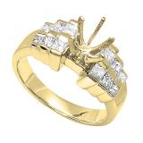 Princess White Diamond Semi Mount Engagement Ring for Women (0.80 ctw, Color I-J, Clarity I1-I2) in 14K Yellow Gold