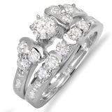 1.25 Carat (ctw) 14k White Gold Round Cut Diamond Ladies Bridal Engagement Ring Set 1 1/4 CT