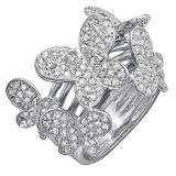 1.35 Carat (ctw) 18k White Gold Round Diamond Ladies Butterfly Cocktail Right Hand Ring
