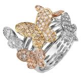 1.35 Carat (ctw) 14k White Gold Round Diamond Ladies 3 Tone Cocktail Butterfly Right Hand Ring