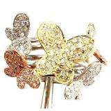 1.35 Carat (ctw) 14k White Gold Round Diamond Ladies 3 Tone Cocktail Butterfly Right Hand Ring