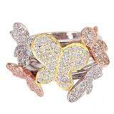 1.35 Carat (ctw) 14k White Gold Round Diamond Ladies 3 Tone Cocktail Butterfly Right Hand Ring