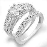 1.30 Carat (ctw) 14k White Gold Round & Baguette Diamond Ladies Bridal Semi Mount Ring Set (No Center Stone)