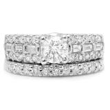 1.30 Carat (ctw) 14k White Gold Round & Baguette Diamond Ladies Bridal Semi Mount Ring Set (No Center Stone)