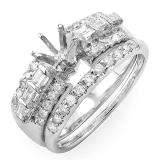 0.75 Carat (ctw) 14k White Gold Round & Baguette Diamond Ladies Bridal Semi Mount Ring Set (No Center Stone)