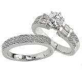 1.65 Carat (ctw) 14k White Gold Brilliant Round & Baguette Diamond Semi Mount Ladies Bridal Engagement Ring Set (No Center Stone)