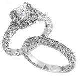 0.60 Carat (ctw) 14k White Gold Princess & Round Diamond Ladies Bridal Engagement Ring Set (No Center Stone)
