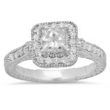 1.25 Carat (ctw) 14k White Gold Princess & Round Diamond Ladies Bridal Engagement Ring