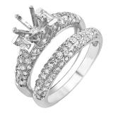 1.65 Carat (ctw) 14k White Gold Brilliant Round & Baguette Diamond Semi Mount Ladies Bridal Engagement Ring Set (No Center Stone)