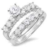 1.75 Carat (ctw) 14k White Gold Round Diamond Ladies Bridal Engagement Ring Set