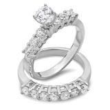 1.75 Carat (ctw) 14k White Gold Round Diamond Ladies Bridal Engagement Ring Set