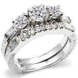1.00 Carat (Ctw) 14k White Gold Round & Baguette 3 Stone Diamond Ladies Bridal Engagement Semi Mount Ring Matching Wedding Band Set (No Center Stone)
