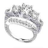 1.50 Carat (ctw) 14k White Gold Round & Baguette Diamond Ladies Bridal Engagement Ring Set with Matching Band
