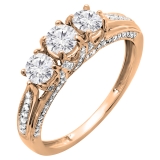 1.00 Carat (ctw) 14k Rose Gold Round Diamond Ladies Vintage Bridal 3 Stone Engagement Ring 1 CT
