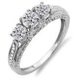 0.50 Carat (ctw) 14k White Gold Round Diamond Ladies 3 Stone Semi Mount Bridal Engagement Ring 1/2 CT (No Center Three Stones)