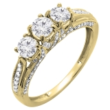1.00 Carat (ctw) 14k Yellow Gold Round Diamond Ladies Vintage Bridal 3 Stone Engagement Ring 1 CT