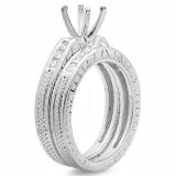 0.60 Carat (ctw) 14K White Gold Princess Cut Diamond Ladies Bridal Semi Mount Engagement Ring With Matching Band Set (No Center Stone)