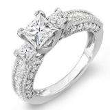 2.35 Carat (ctw) 14k White Gold Princess & Round Diamond Ladies 3 stone Ladies Engagement Ring