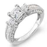 2.25 Carat (ctw) 14k White Gold Princess & Round Diamond Ladies 3 stone Ladies Engagement Ring