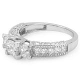 2.25 Carat (ctw) 14k White Gold Princess & Round Diamond Ladies 3 stone Ladies Engagement Ring