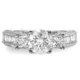 Certified 3.15 Carat (ctw) 14k White Gold Round & Princess Diamond Ladies 3 Stone Engagement Bridal Ring 1.38 CT center included