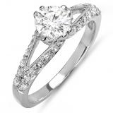 1.25 Carat (ctw) 14k White Gold Round Diamond Ladies Solitaire with Accents Split Shank Bridal Engagement Ring