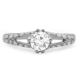 1.25 Carat (ctw) 14k White Gold Round Diamond Ladies Solitaire with Accents Split Shank Bridal Engagement Ring