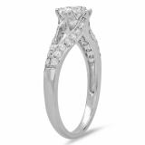 1.25 Carat (ctw) 14k White Gold Round Diamond Ladies Solitaire with Accents Split Shank Bridal Engagement Ring