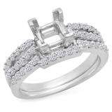 0.62 Carat (ctw) 14K White Gold Princess & Round White Diamond Semi Mount Engagement Bridal Ring Set (No Center Stone)