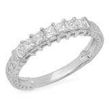 0.55 Carat (ctw) 14k White Gold Princess Diamond Ladies Anniversary Wedding Band Stackable Ring