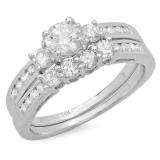 1.15 Carat (ctw) 14k White Gold Round Diamond Ladies Bridal Engagement Ring Matching Band Set