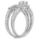 1.15 Carat (ctw) 14k White Gold Round Diamond Ladies Bridal Engagement Ring Matching Band Set