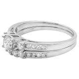 1.15 Carat (ctw) 14k White Gold Round Diamond Ladies Bridal Engagement Ring Matching Band Set