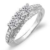 1.25 Carat (ctw) 14k White Gold Round Diamond Ladies Bridal Engagement 3 Stone Ring