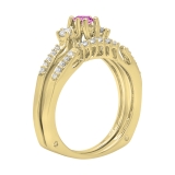 3 Stone Round Amethyst & White Diamond Bridal Ring Set for Women in 10K Yellow Gold